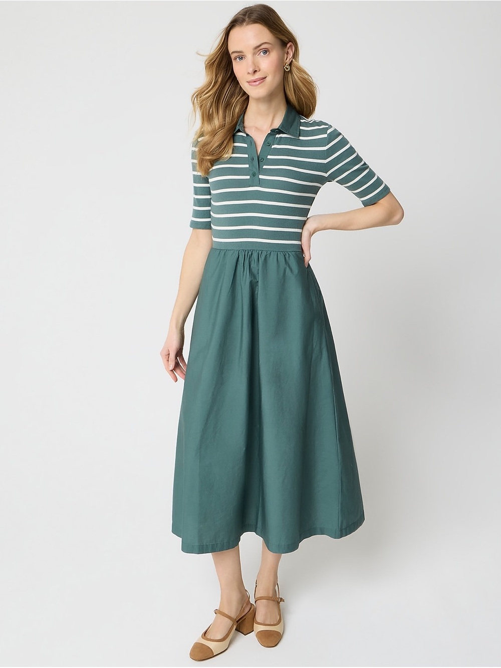 J.Crew Tall striped collared knit dress Size L NWT